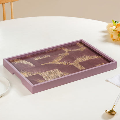 Modern Abstract Art Tray Set Of 2 Purple Matte Gold