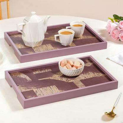 Modern Abstract Art Tray Set Of 2 Purple Matte Gold
