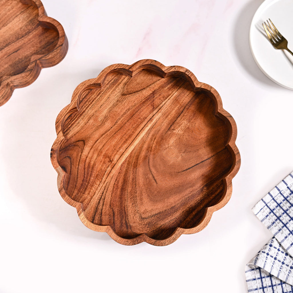 Acacia Scalloped Lazy Susan Serving Platter 30cm