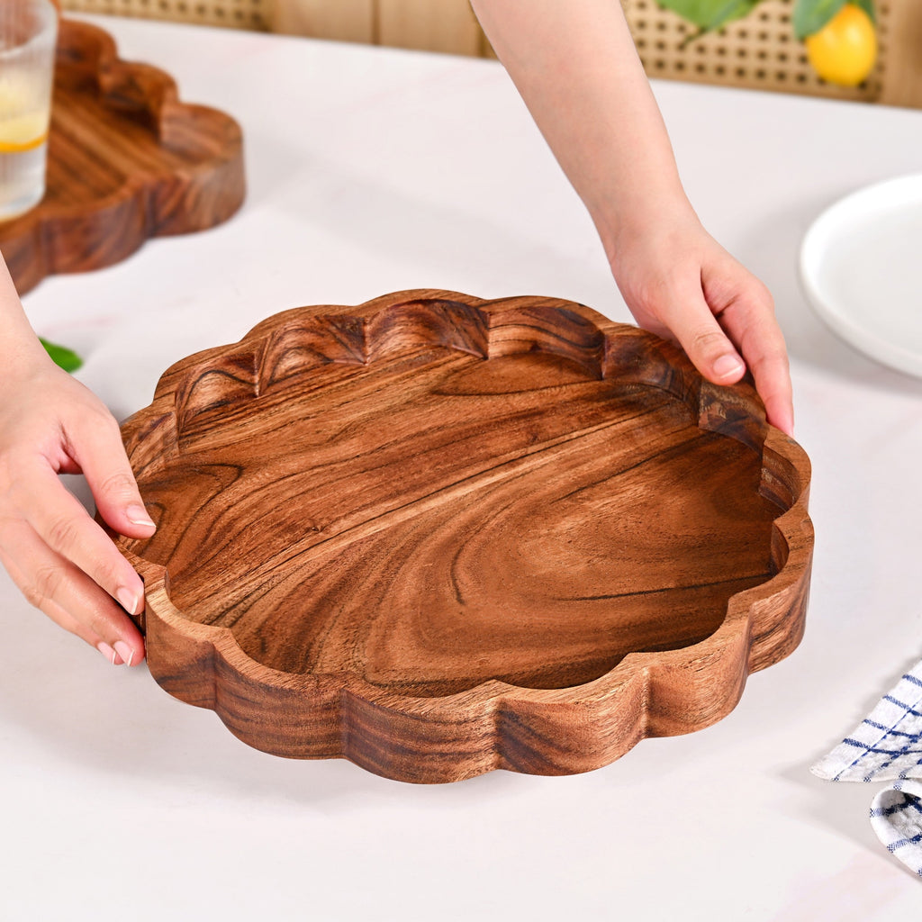 Acacia Scalloped Lazy Susan Serving Platter 30cm