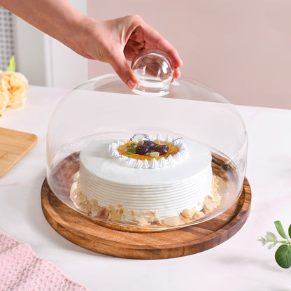 Acacia Wood Dessert Stand With Glass Cloche 26cm