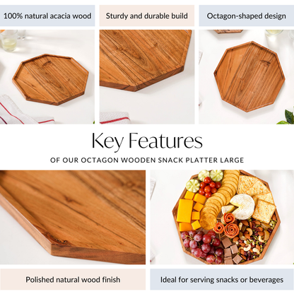 Octagon Wooden Snack Platter Large
