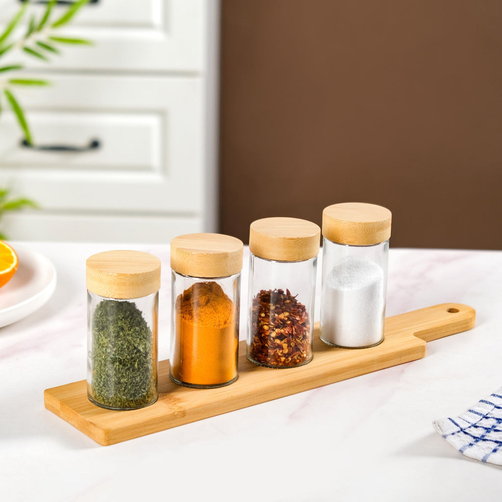 Airtight Seasoning Jars Set Of 4 With Tray