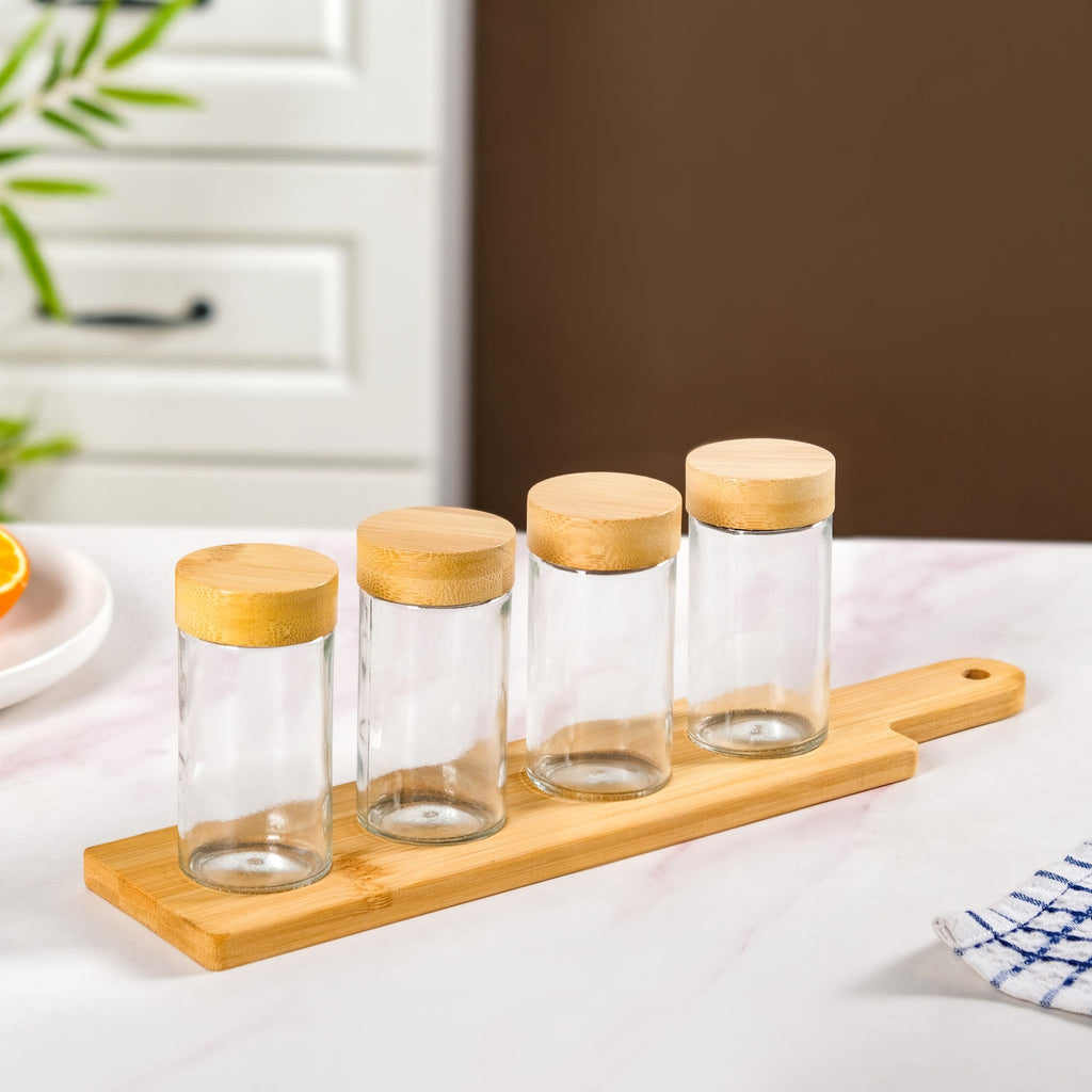 Airtight Seasoning Jars Set Of 4 With Tray