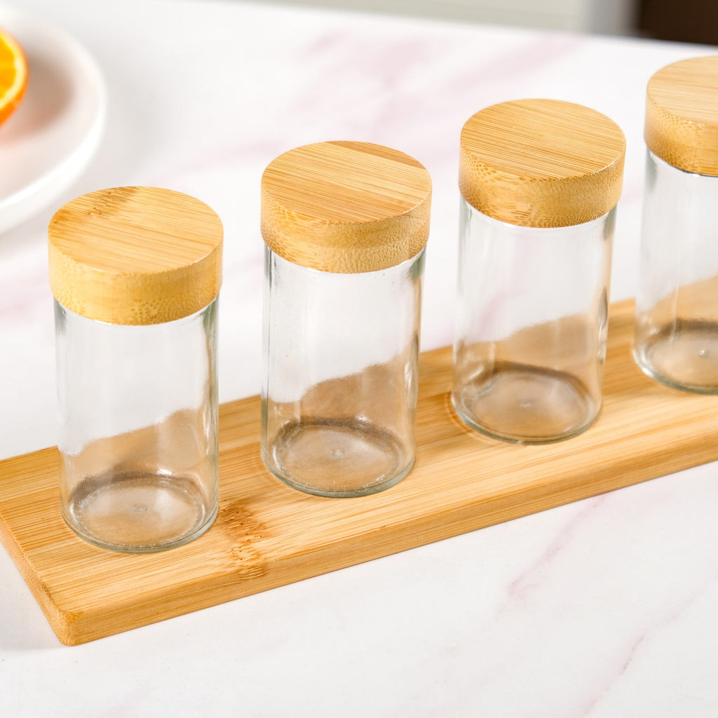 Airtight Seasoning Jars Set Of 4 With Tray