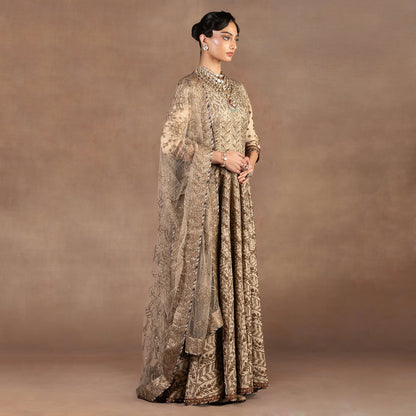 Almond Ivory Chevron Anarkali Set | EAST