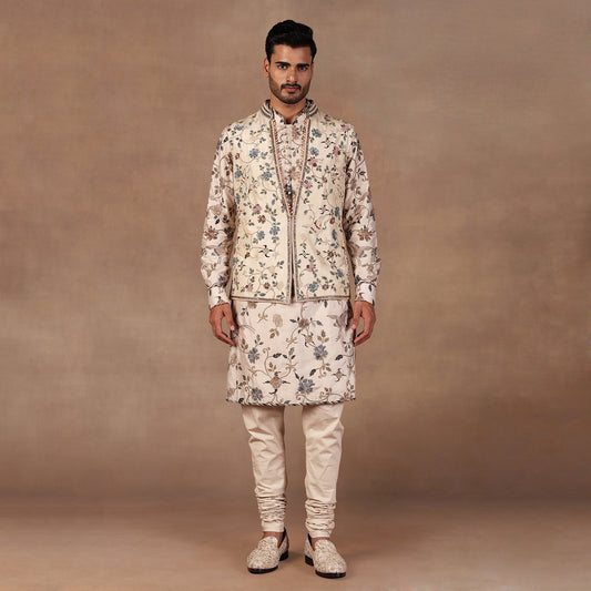 Almond Ivory Nehru Jacket Set | EAST