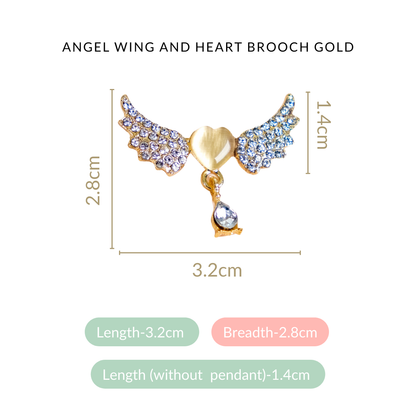 Angel Wing And Heart Brooch Gold