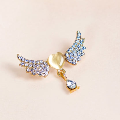 Angel Wing And Heart Brooch Gold