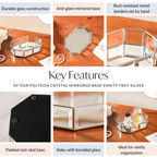 Crystal Mirror Base Vanity Tray Silver Small