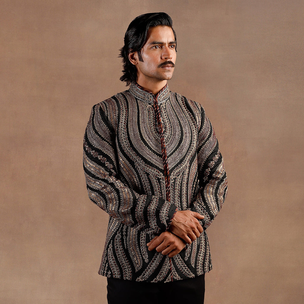 Antique Gold - Black Bandhgala Set | EAST