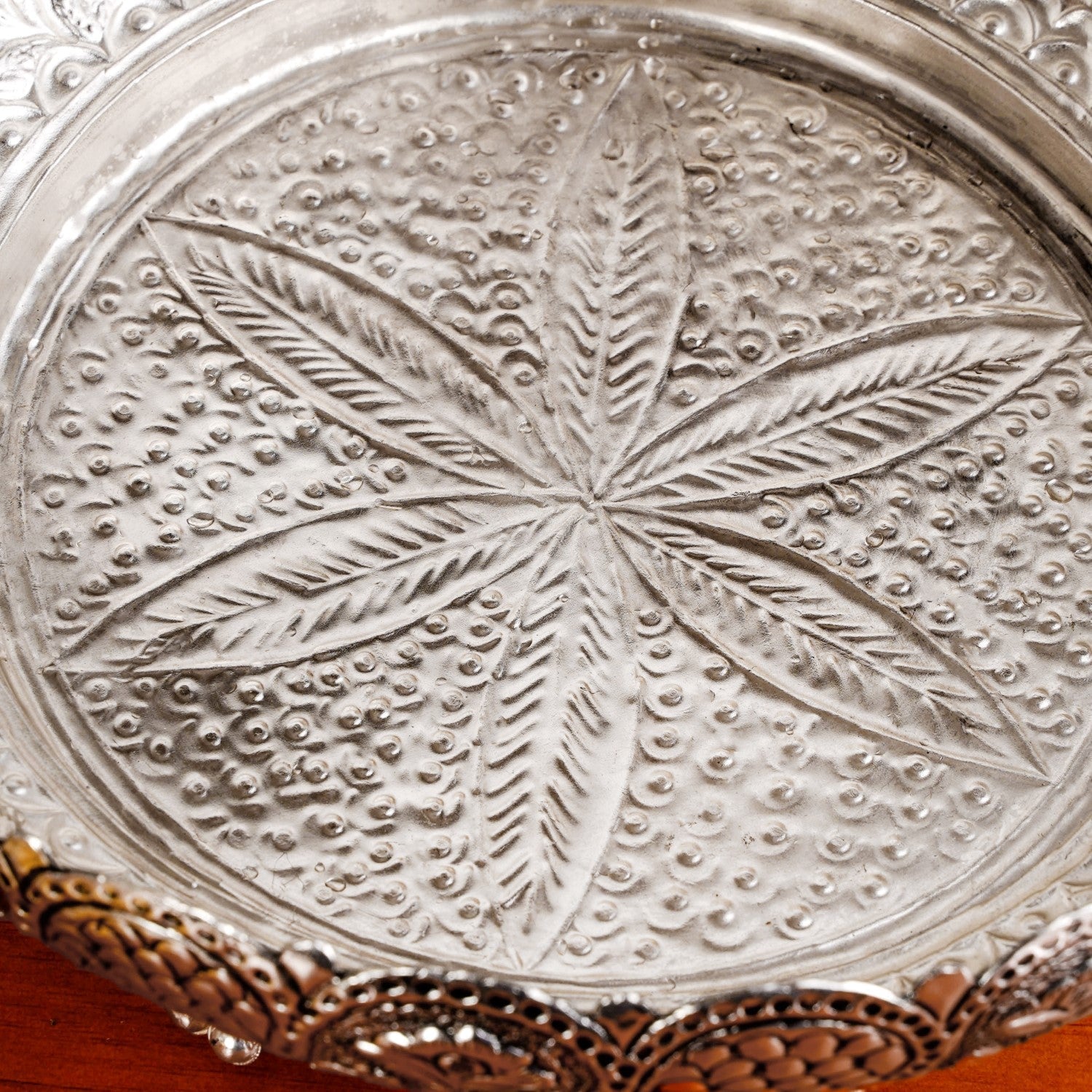 Antique Pure Brass Urli With Silver Polish For Temple 23cm