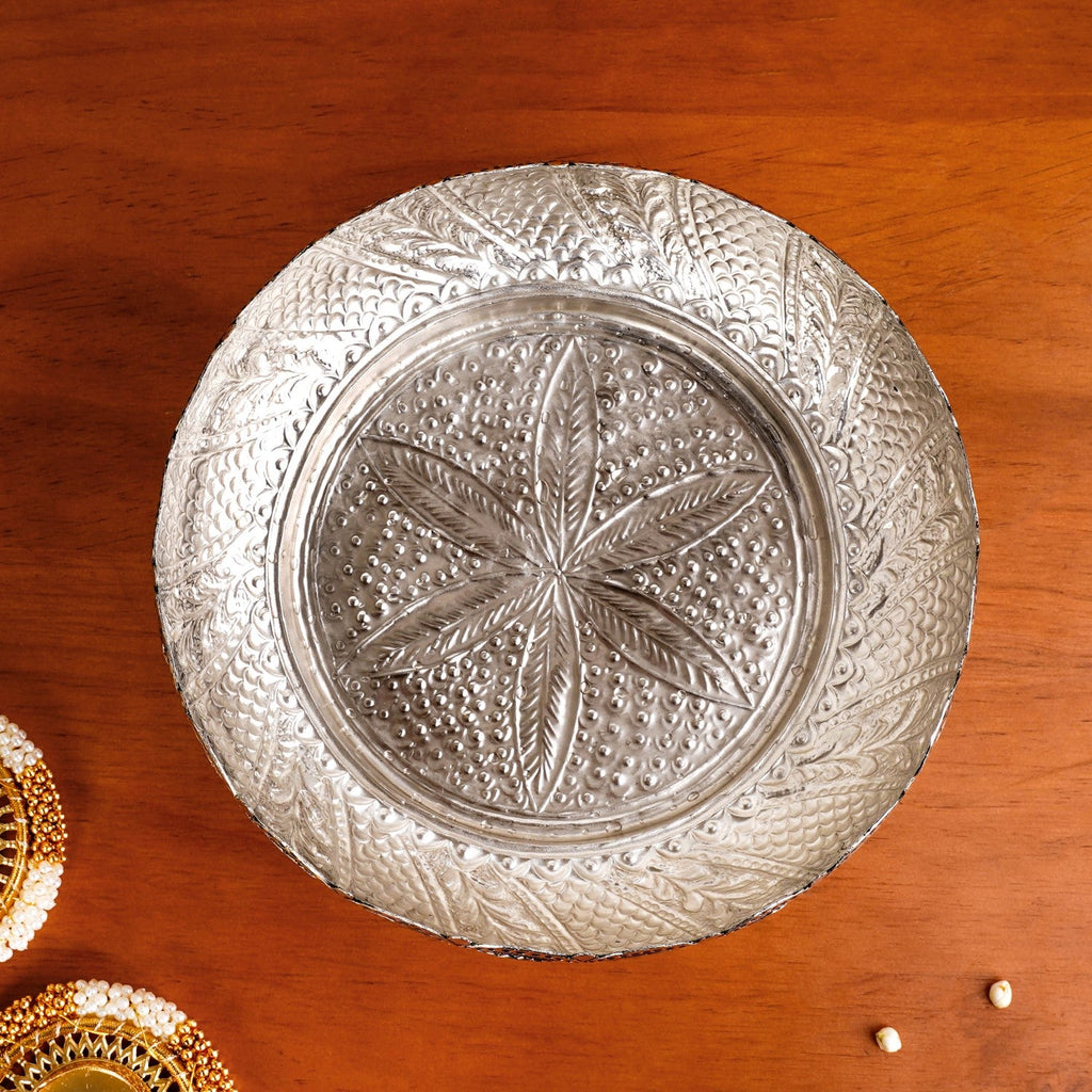 Antique Pure Brass Urli With Silver Polish For Temple 23cm