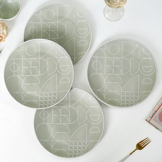 Monvia Geometric Pattern Dinner Plate Set Of 4 Mint 10 Inch