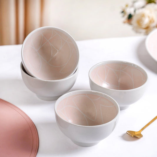Monvia Pastel Pink Art Deco Style Snack Bowl Set Of 4 325ml