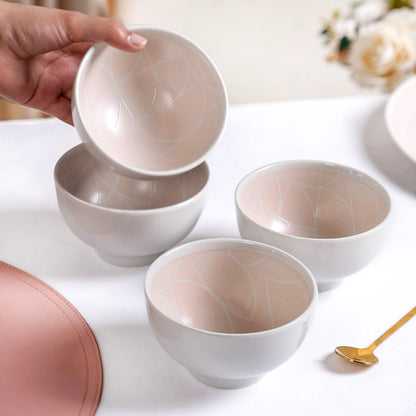 Monvia Pastel Pink Art Deco Style Snack Bowl Set Of 4 325ml