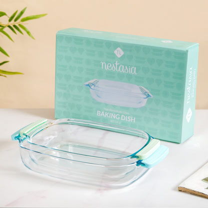 Glass Baking Dish with Heat Protectant Silicone Grips Set of 2