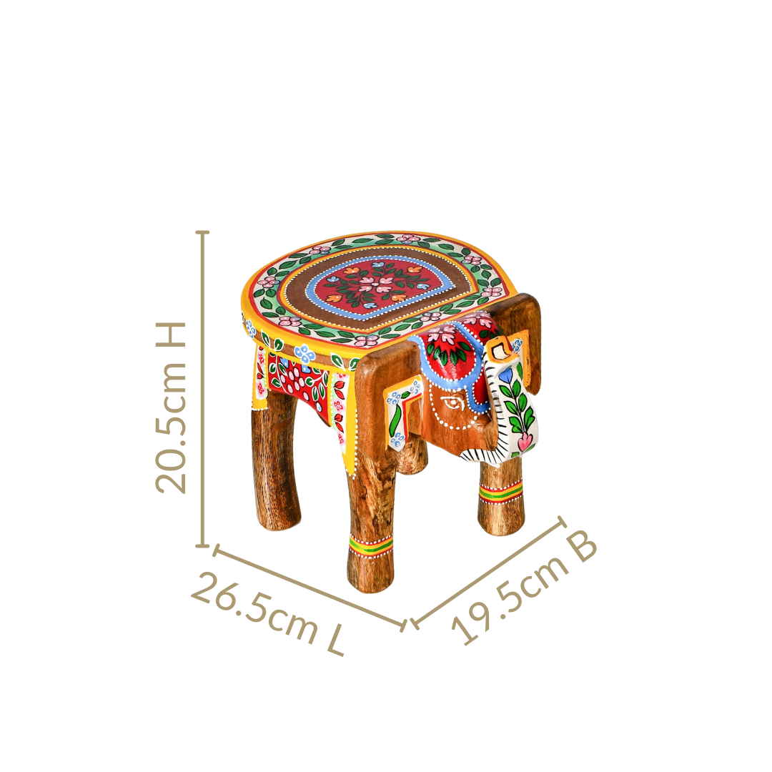 Handpainted Artistry Natural Mango Wood Elephant Riser