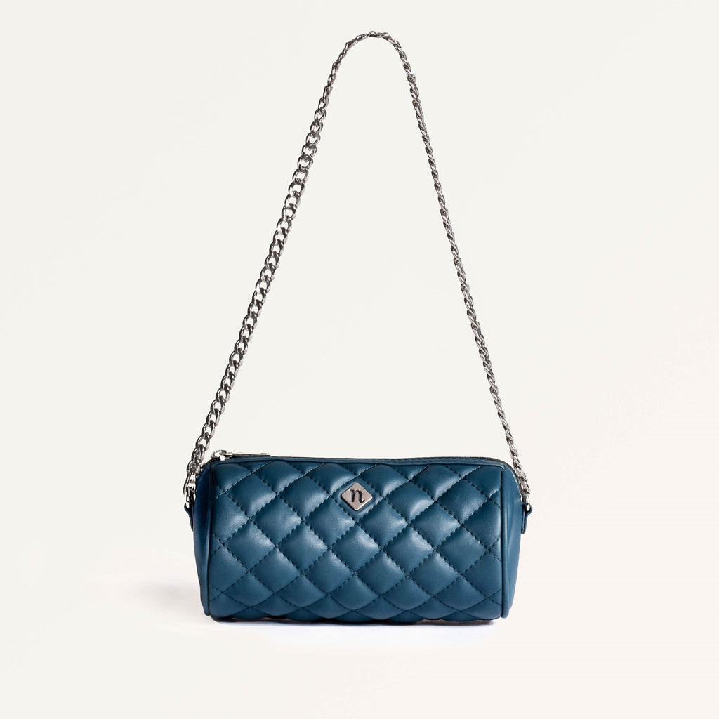 Blue Mini Barrel Bag With Chain Strap