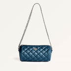 Blue Mini Barrel Bag With Chain Strap