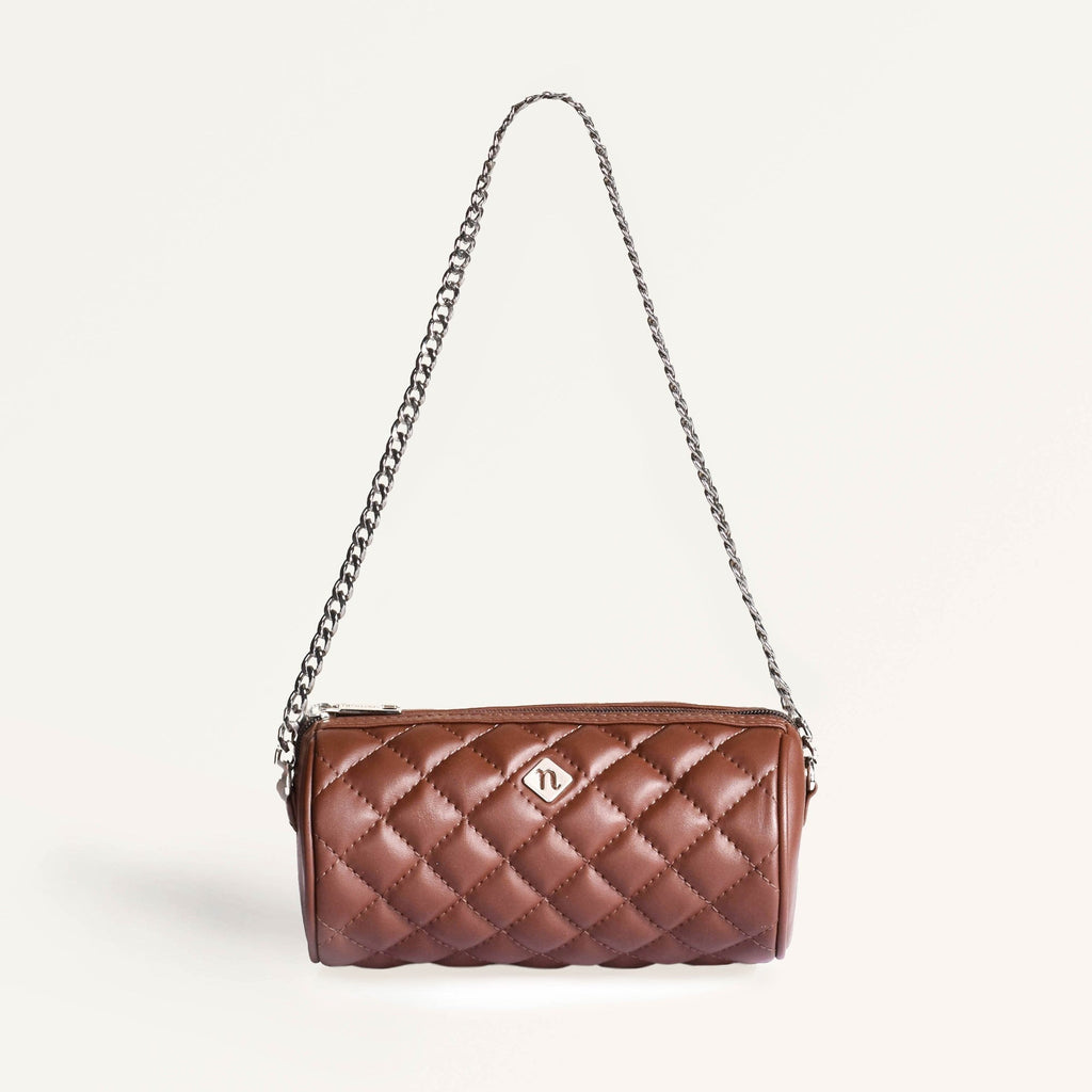 Brown Mini Barrel Bag With Sling Chain