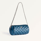 Blue Mini Barrel Bag With Chain Strap