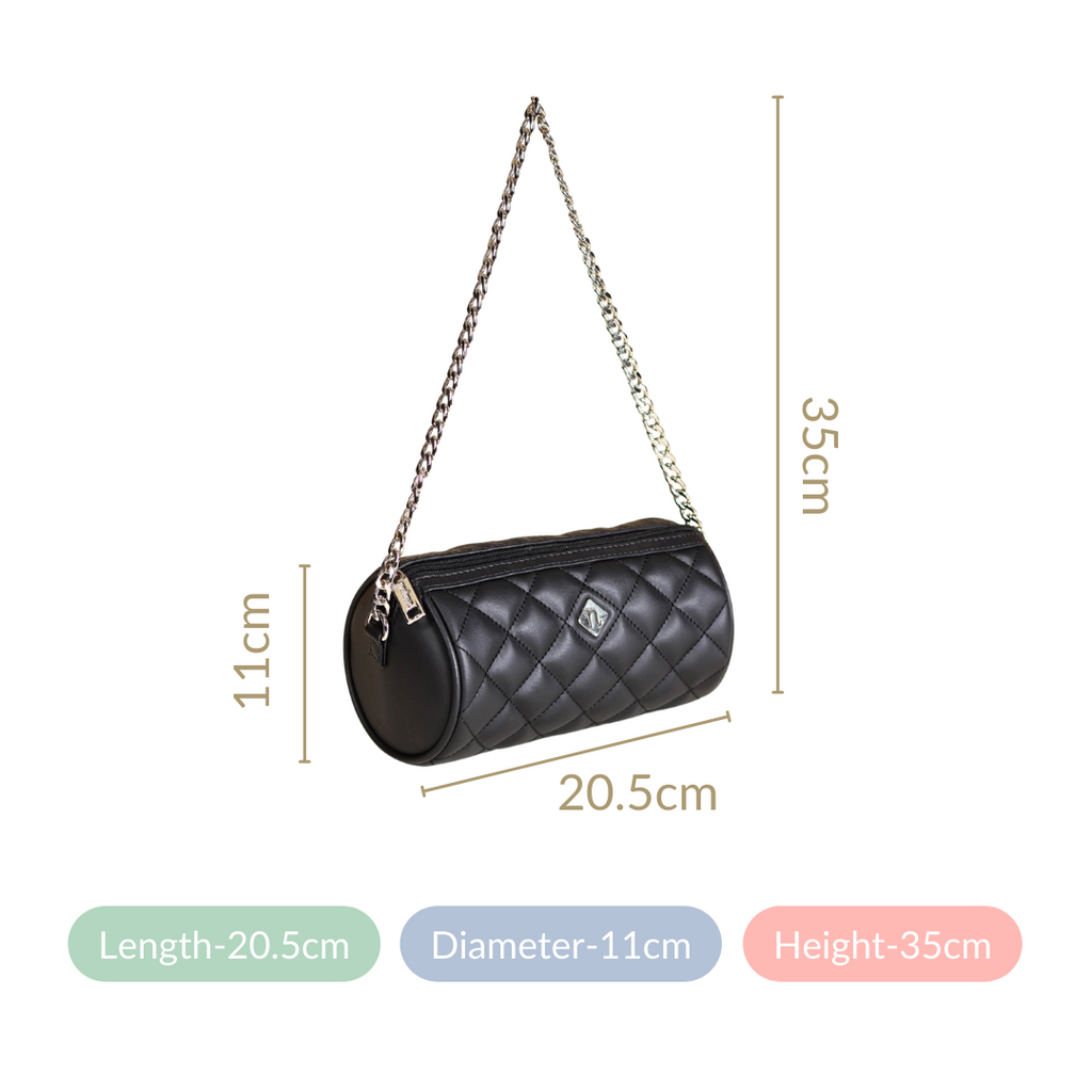Black Quilted Mini Barrel Bag