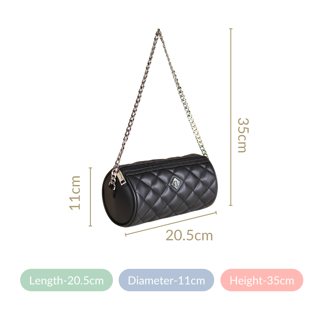 Black Quilted Mini Barrel Bag