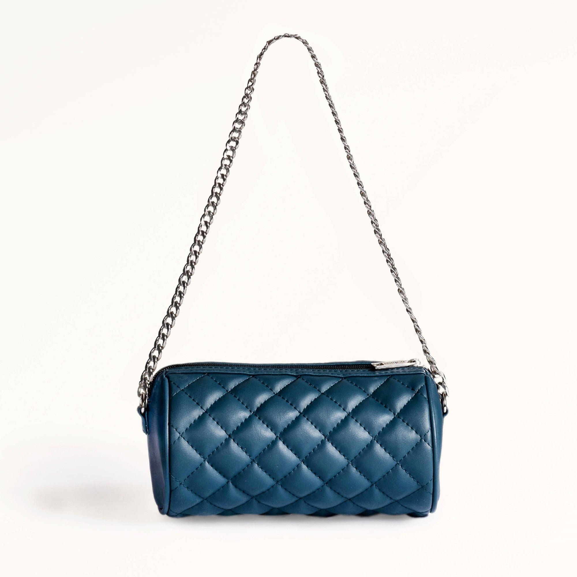 Blue Mini Barrel Bag With Chain Strap