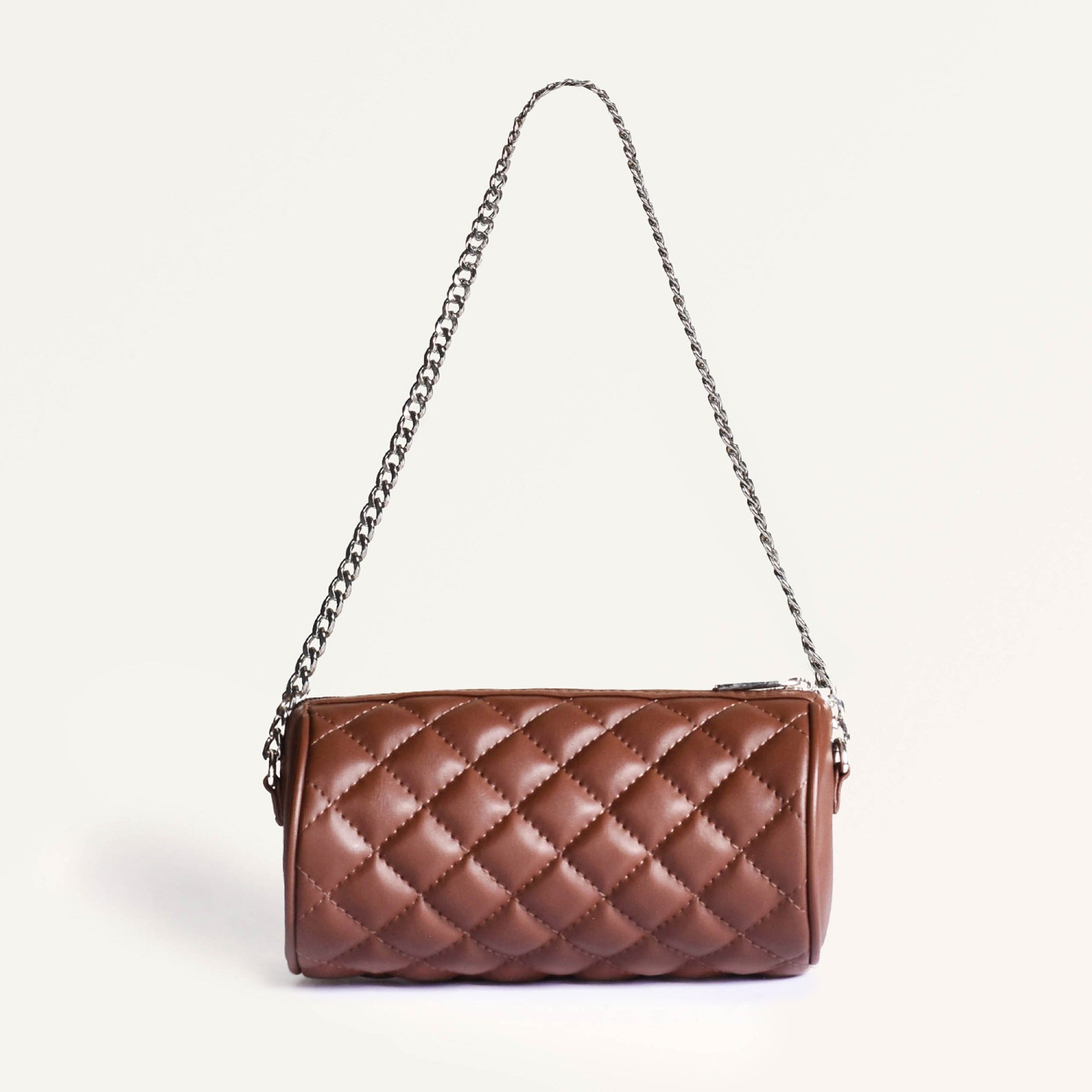 Brown Mini Barrel Bag With Sling Chain