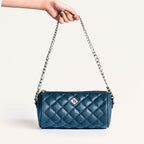 Blue Mini Barrel Bag With Chain Strap