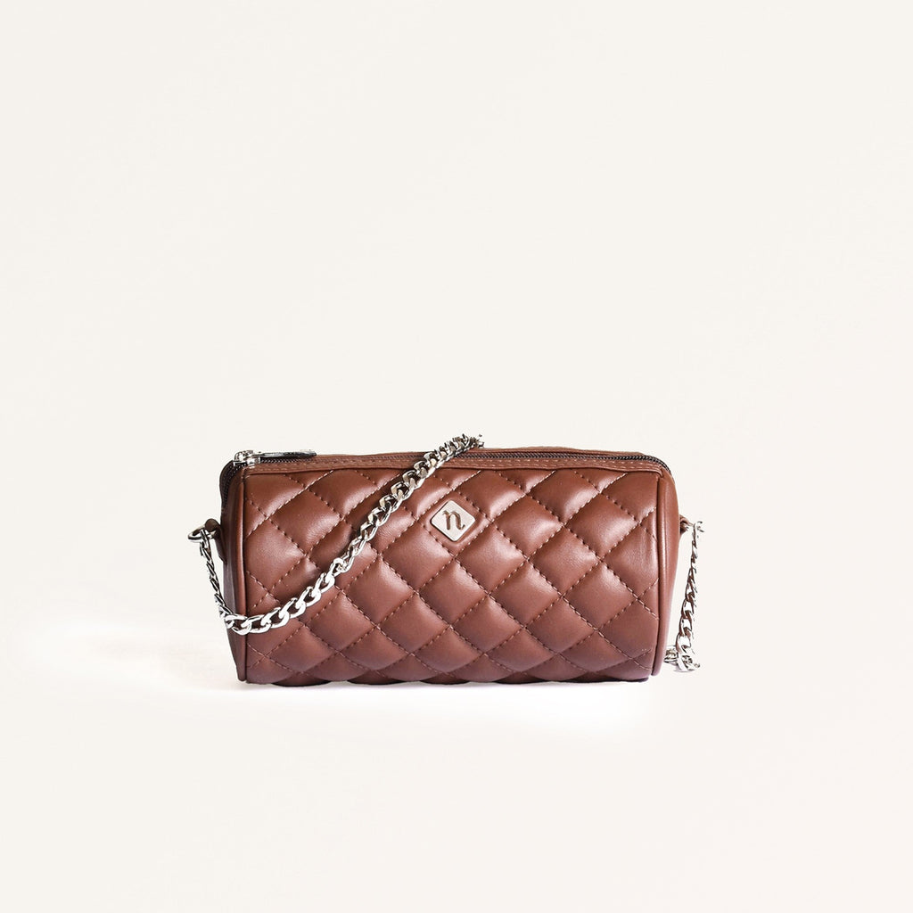 Brown Mini Barrel Bag With Sling Chain