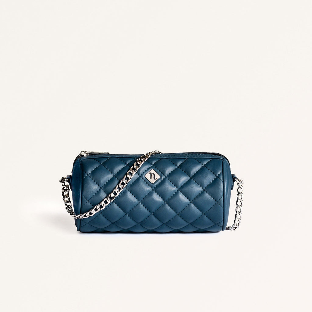 Blue Mini Barrel Bag With Chain Strap
