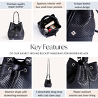 Basket Weave Bucket Handbag For Women Black