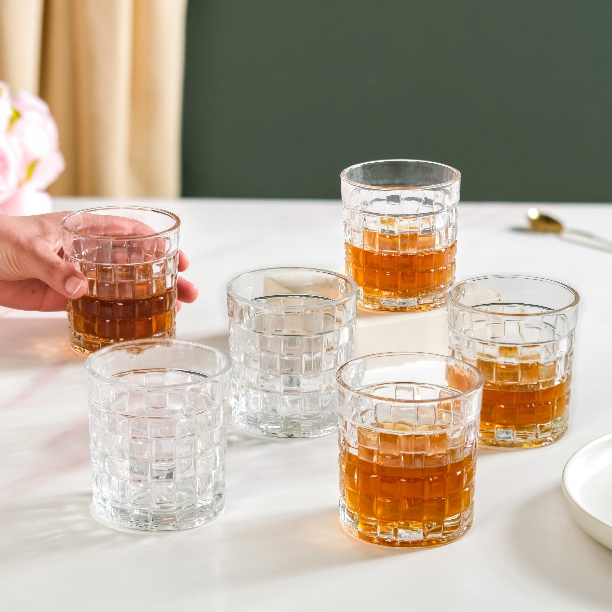 Basket Weave Embossed Whiskey Rocks Glass Set Of 6 230ml