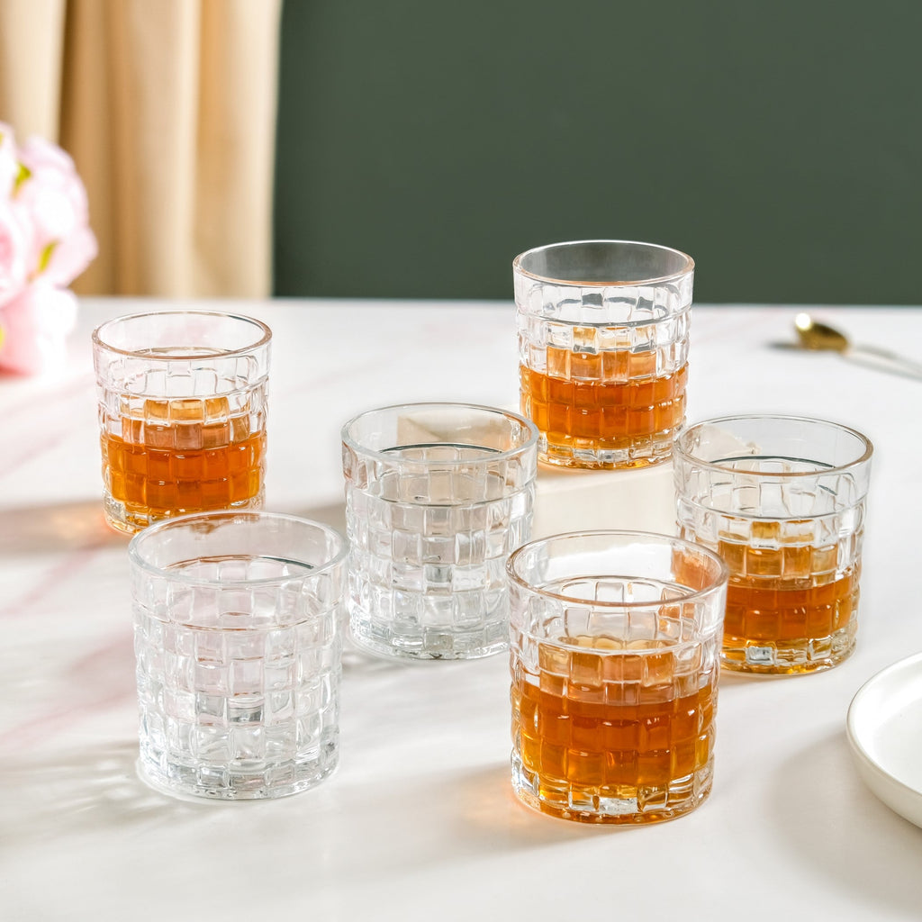 Basket Weave Embossed Whiskey Rocks Glass Set Of 6 230ml