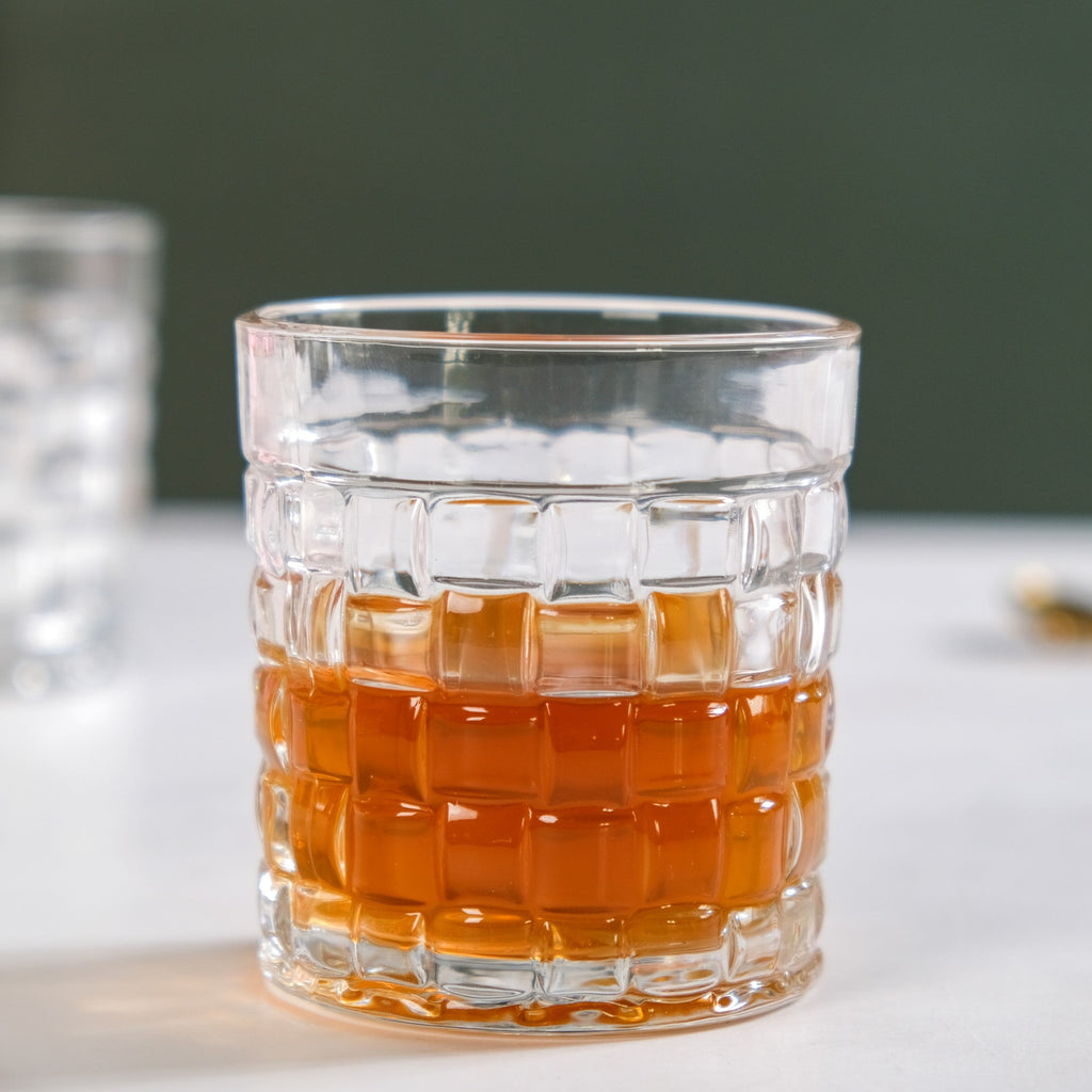 Basket Weave Embossed Whiskey Rocks Glass Set Of 6 230ml
