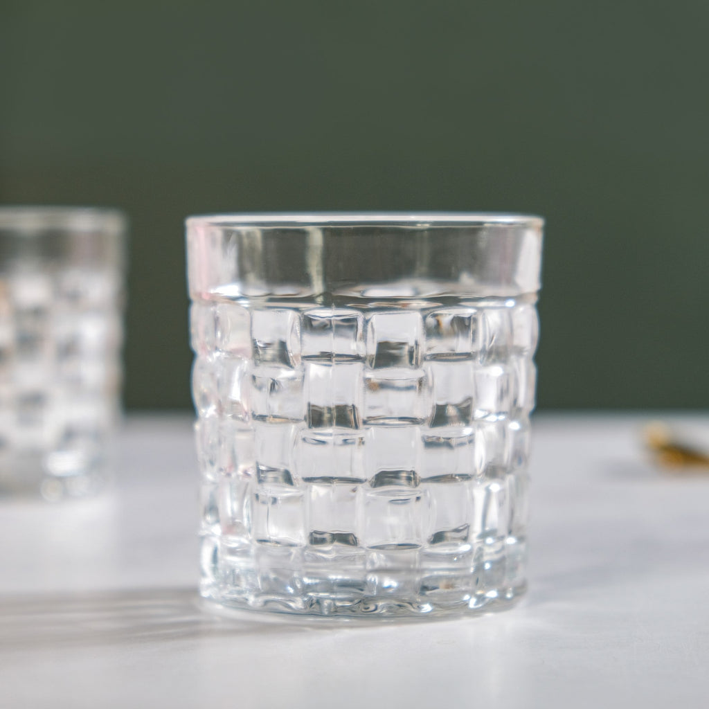 Basket Weave Embossed Whiskey Rocks Glass Set Of 6 230ml
