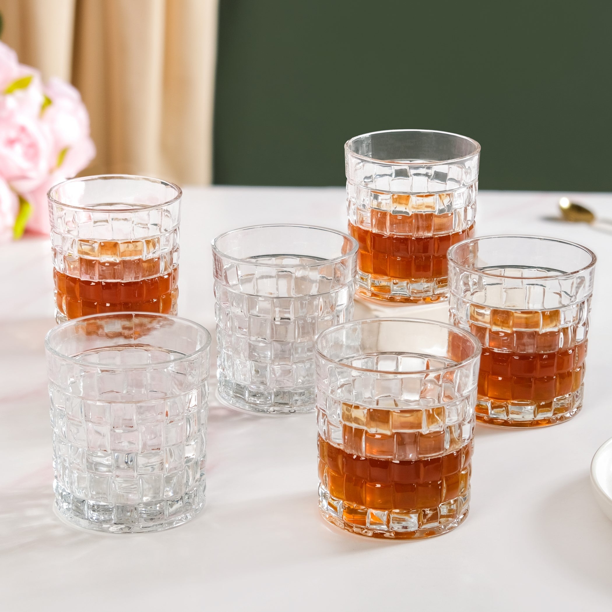 Basket Weave Textured Luxury Whiskey Glass Large Set Of 6 310ml