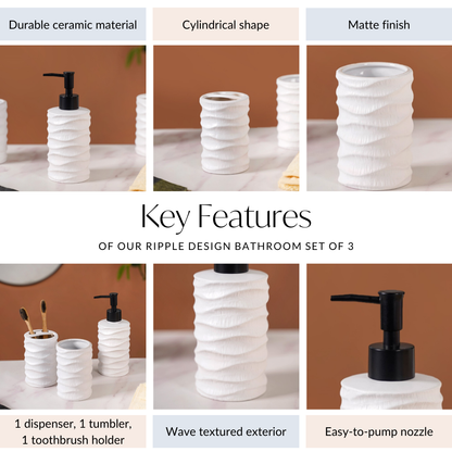 Ripple Design Bathroom Set Of 3 Matte White