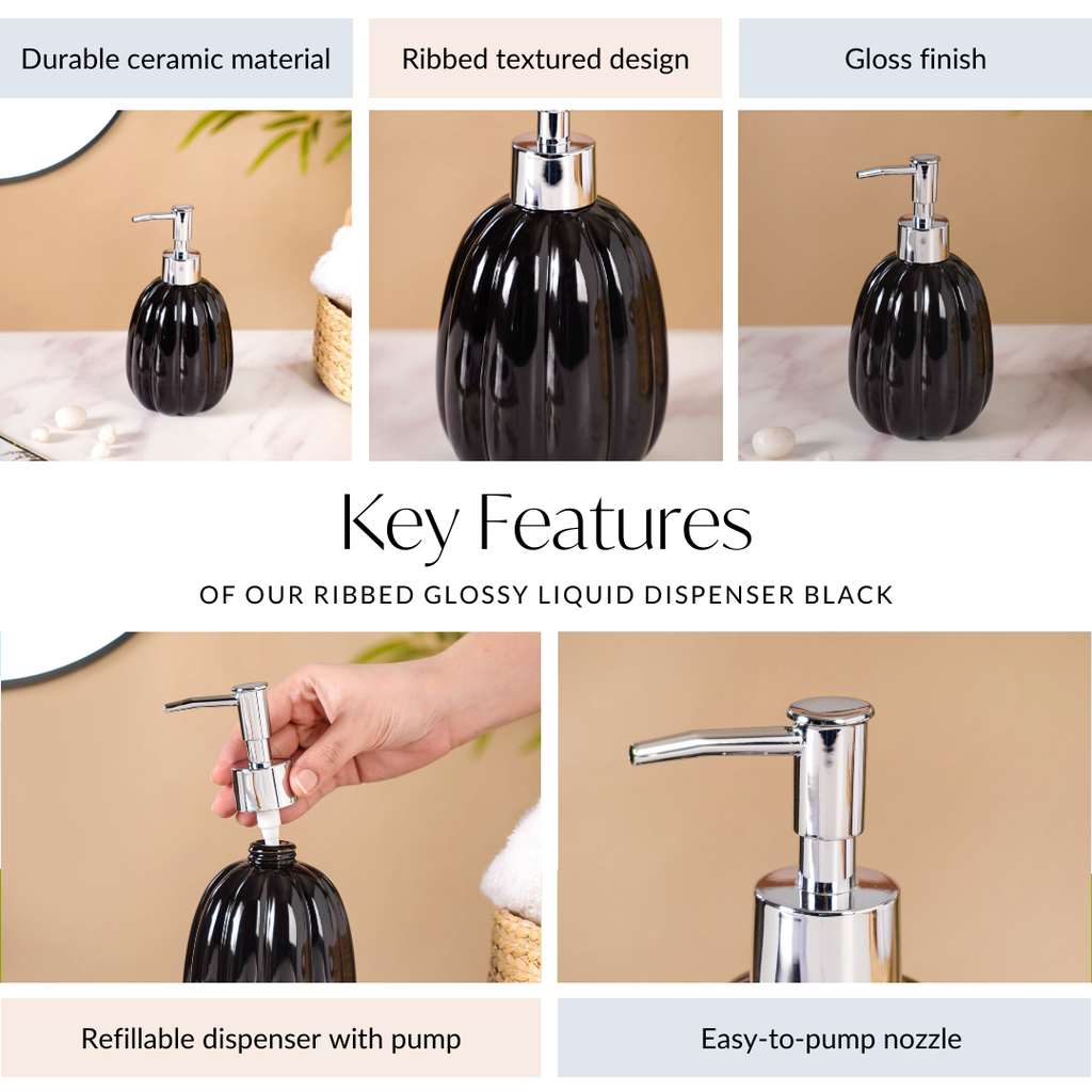 Ribbed Glossy Liquid Dispenser Black 400ml