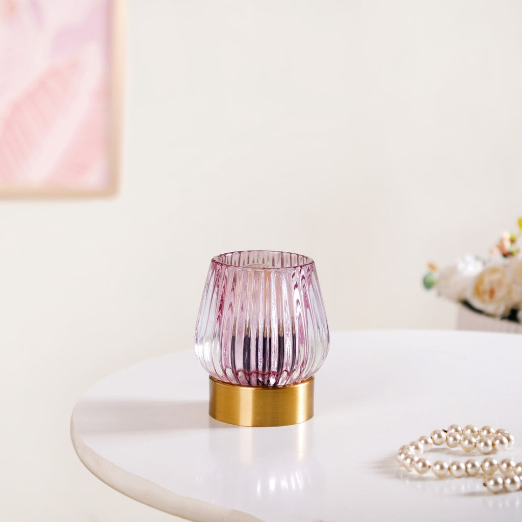 Ribbed Glass Tulip Battery LED Table Lamp