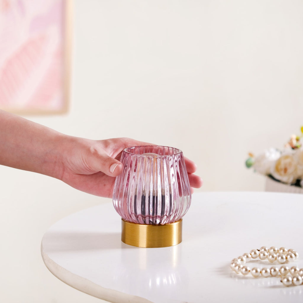 Ribbed Glass Tulip Battery LED Table Lamp