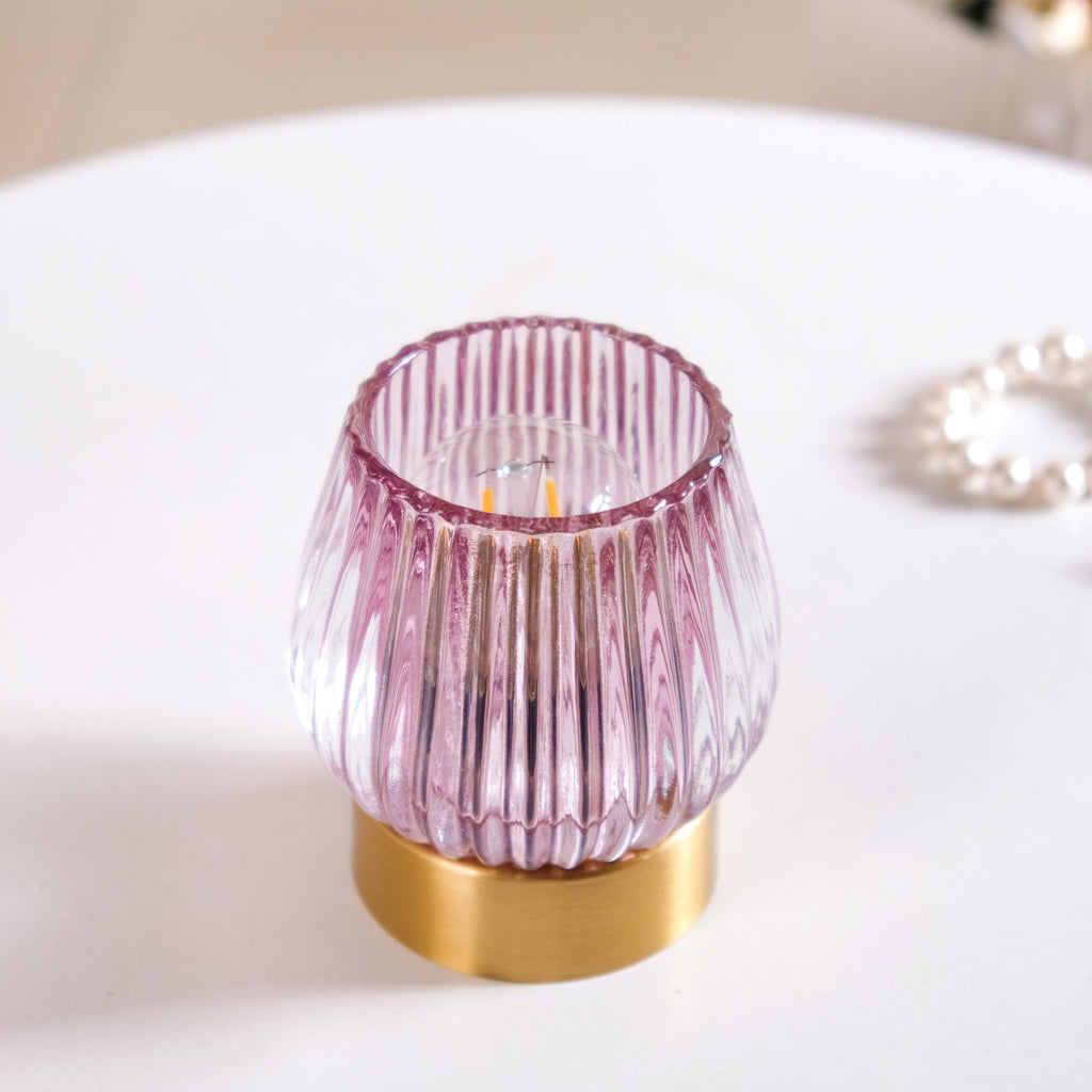Ribbed Glass Tulip Battery LED Table Lamp