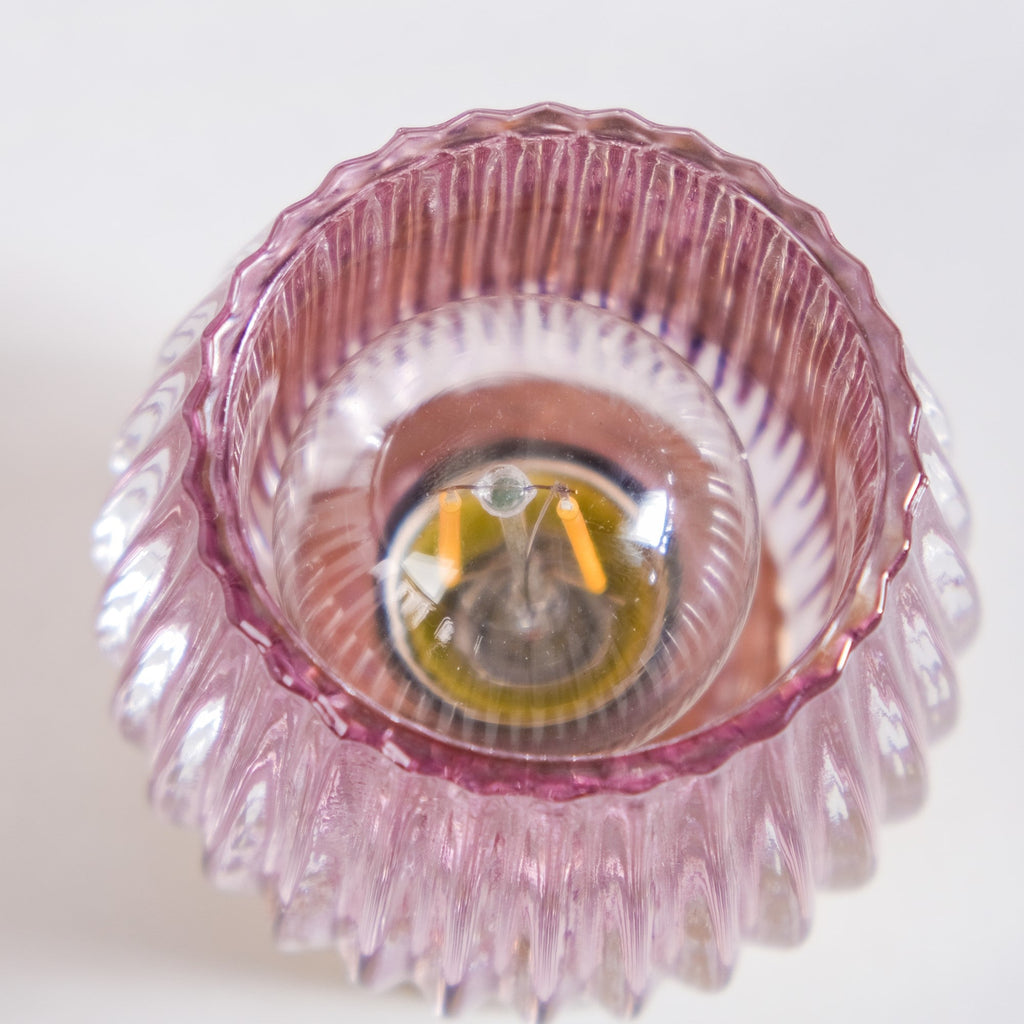 Ribbed Glass Tulip Battery LED Table Lamp