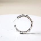 Beaded Chain Link Silver Hoop Earrings