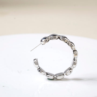 Beaded Chain Link Silver Hoop Earrings