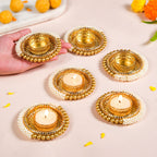 Beaded Festive Tea Light Holders Set Of 6