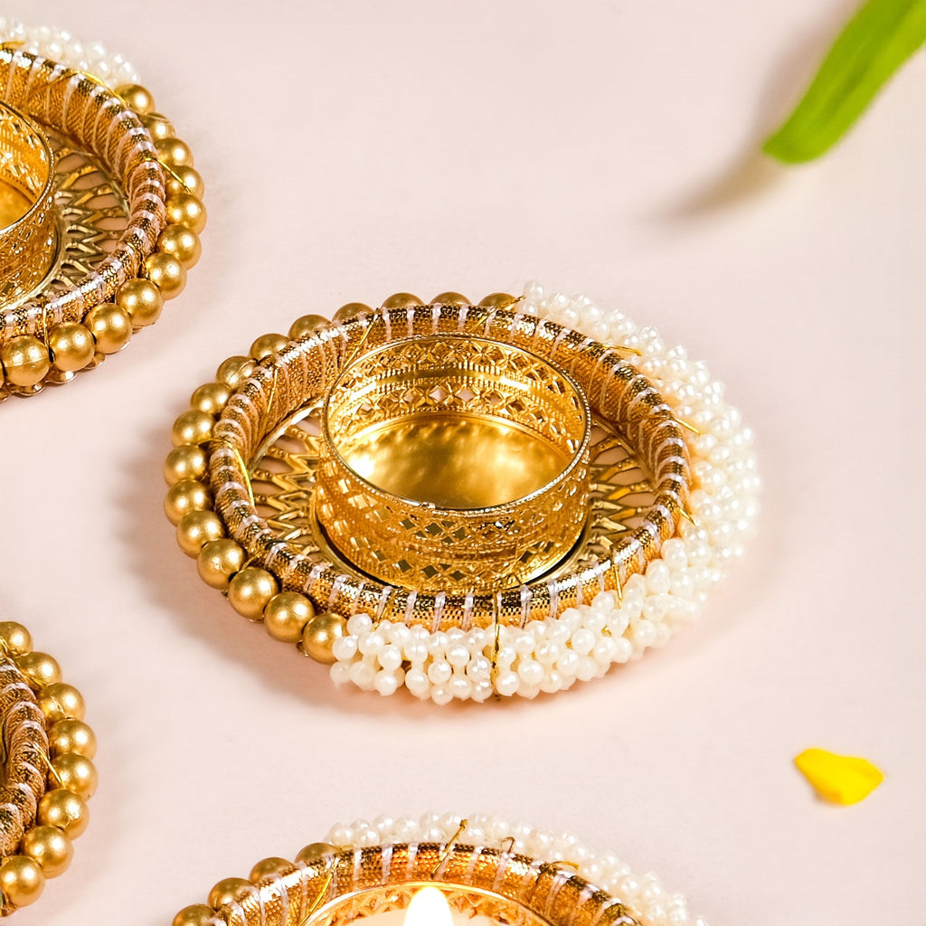 Beaded Festive Tea Light Holders Set Of 6