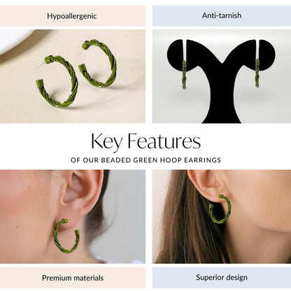 Beaded Green Hoop Earrings